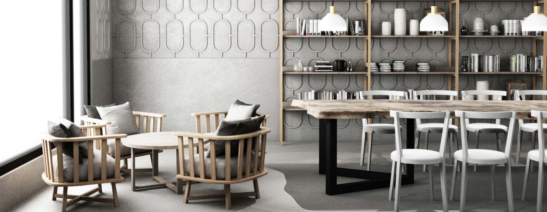 render de interior de cafeteria